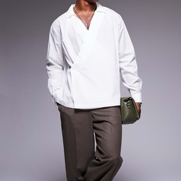 ASOS Men's Classic White Wrap Shirt - Picture 2 of 4